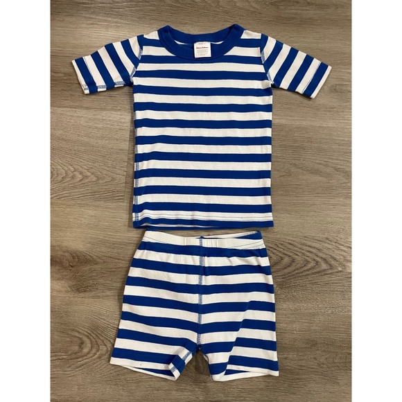 Hanna Andersson Short John Pajama Set Indigo Blue White Stripes Size 110 US 5 - Picture 4 of 8